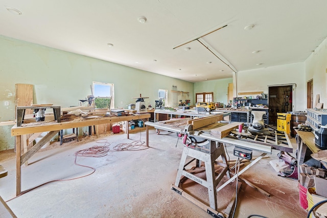 2286 W 500 S Rd, Pleasant Lake, IN 46779 - miscellaneous room featuring a workshop area and unfinished concrete flooring