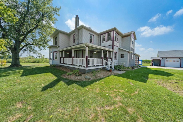 view of front of property with covered porch and a front lawn