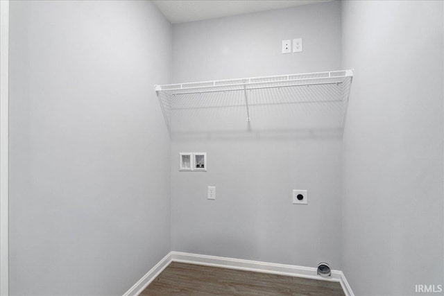 washroom with dark hardwood / wood-style floors, electric dryer hookup, and washer hookup