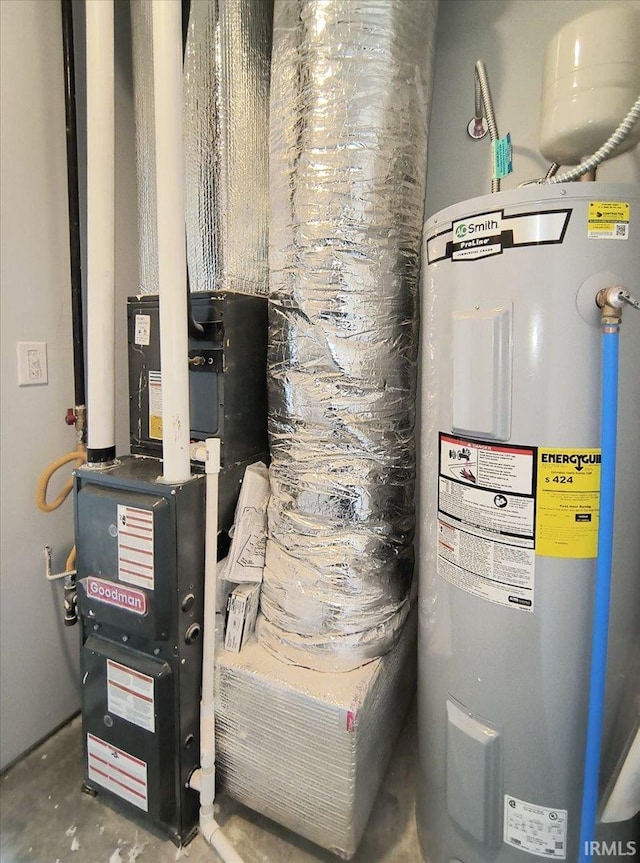 utility room with electric water heater