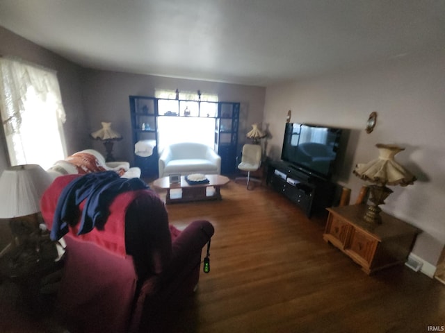 living room featuring dark hardwood / wood-style flooring