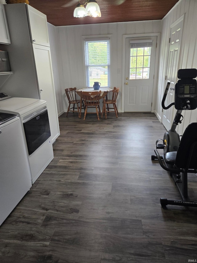 interior space with dark hardwood / wood-style floors and independent washer and dryer