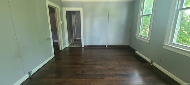 empty room with dark wood-type flooring and plenty of natural light