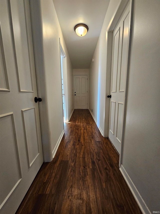 hallway with dark wood-type flooring