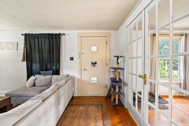 foyer entrance featuring french doors and dark hardwood / wood-style floors