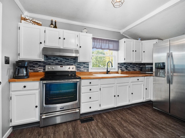 kitchen featuring white cabinets, stainless steel appliances, and sink