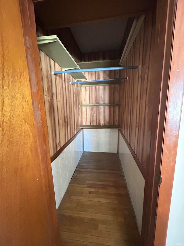 spacious closet with dark wood-type flooring