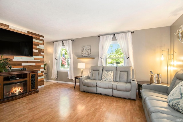 living room with light wood-type flooring and plenty of natural light