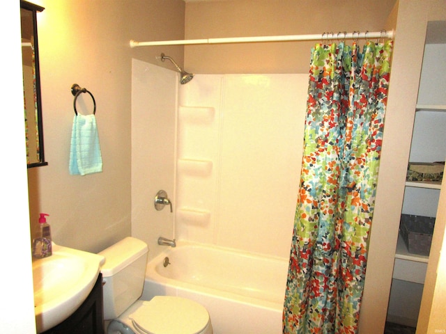 full bathroom with vanity, toilet, and shower / bath combination with curtain