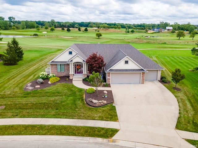 single story home with a garage and a front yard