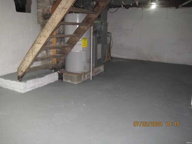 basement with electric water heater