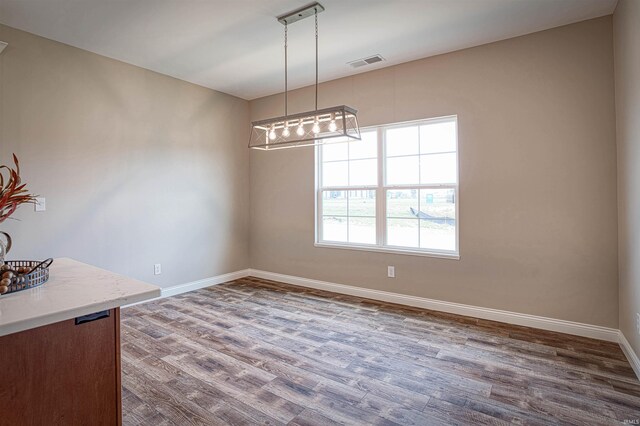 unfurnished dining area featuring wood-type flooring