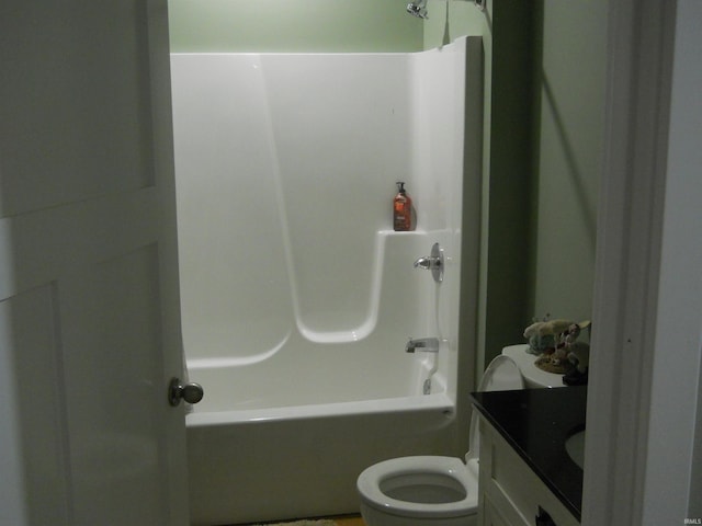 full bathroom featuring shower / tub combination, toilet, and vanity