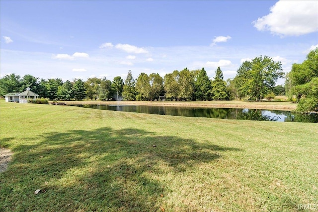 view of yard with a water view