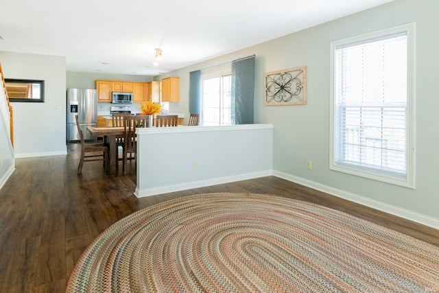 interior space with dark hardwood / wood-style flooring