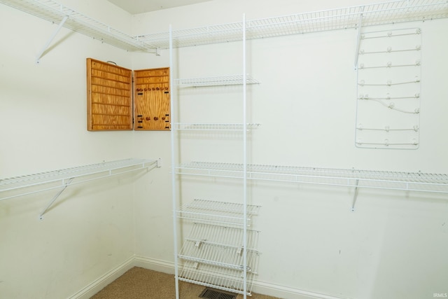 walk in closet with carpet