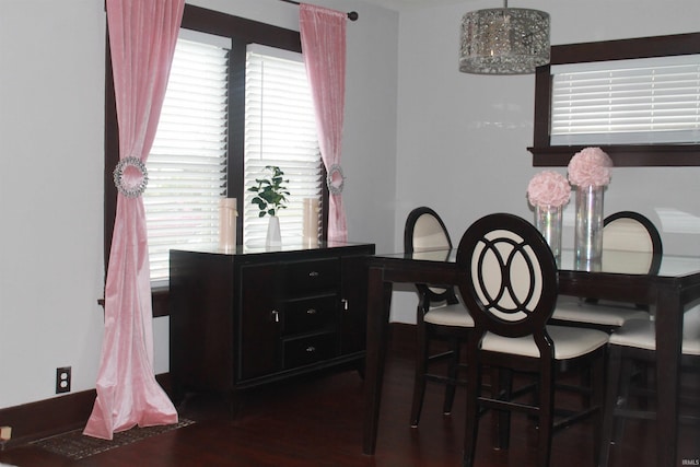 dining space featuring dark hardwood / wood-style flooring