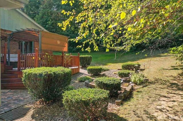 view of yard featuring a wooden deck