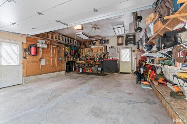 garage featuring a workshop area