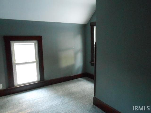 empty room featuring a wealth of natural light, carpet flooring, and lofted ceiling