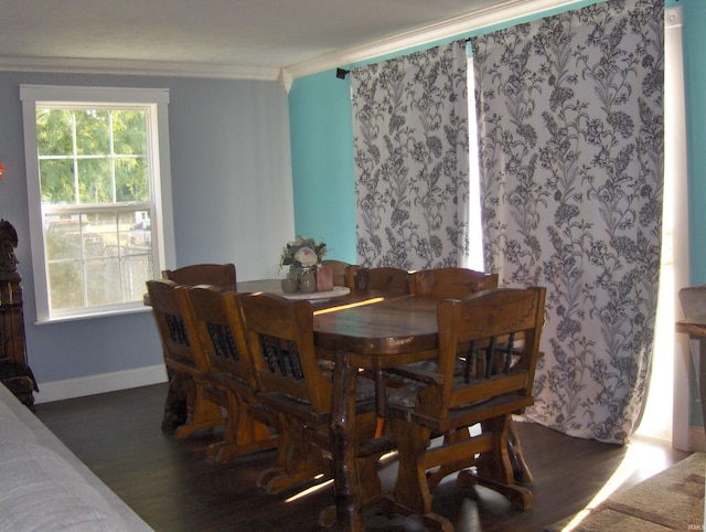 dining room featuring crown molding and dark hardwood / wood-style floors