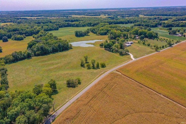 birds eye view of property with a rural view and a water view