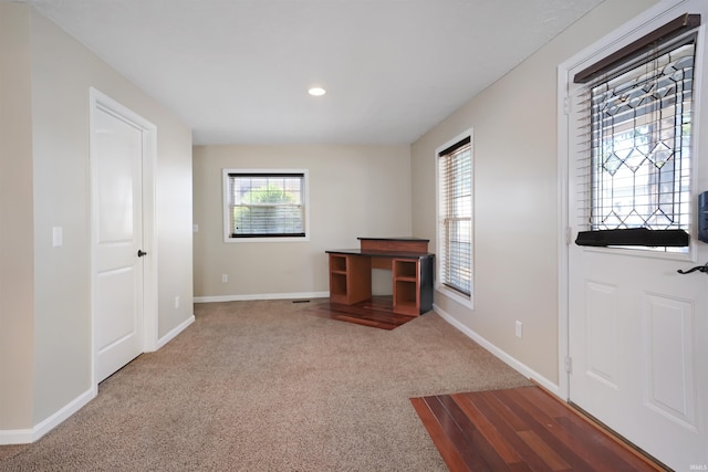 view of carpeted foyer entrance