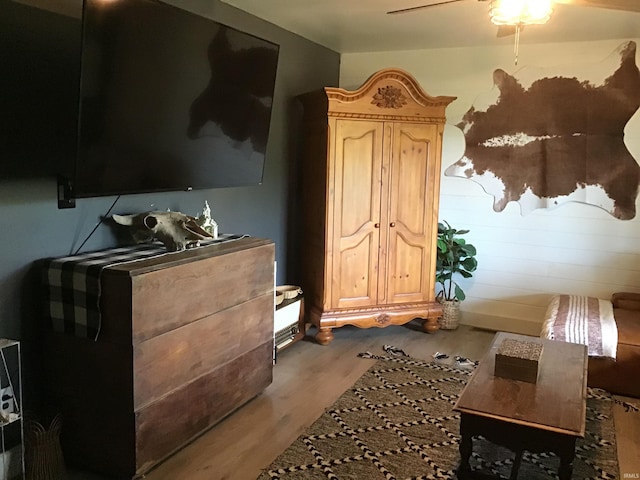 interior space featuring ceiling fan and light hardwood / wood-style floors