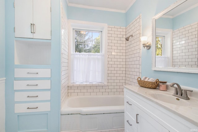 bathroom featuring crown molding and vanity