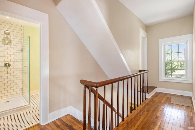 hallway with dark hardwood / wood-style flooring