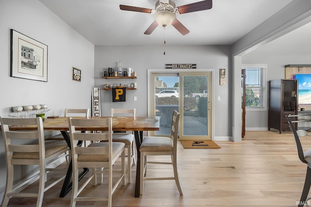 dining room featuring ceiling fan and light hardwood / wood-style floors