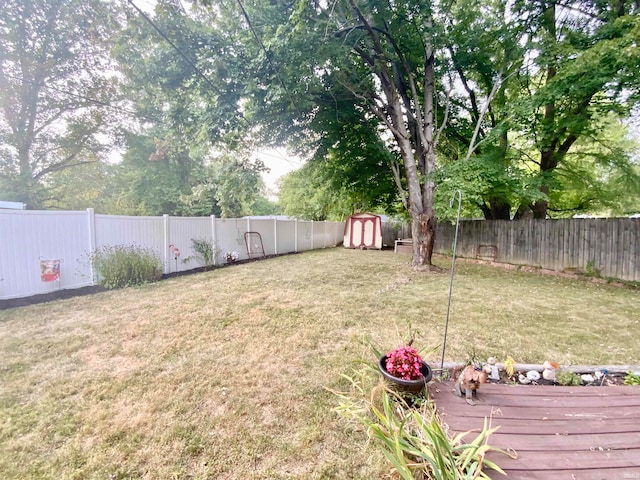 view of yard with a storage unit