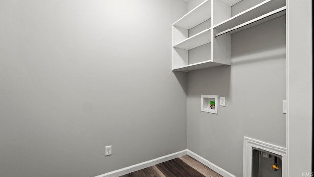 laundry area featuring washer hookup and dark hardwood / wood-style flooring