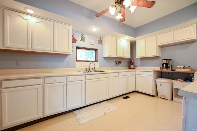 kitchen with ceiling fan and sink