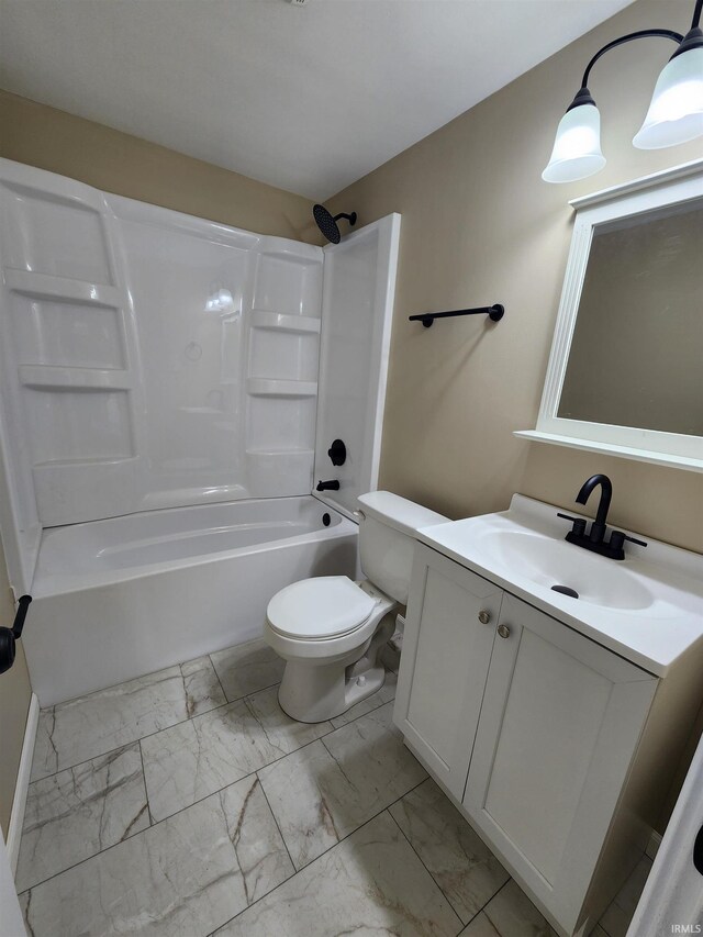 full bathroom with shower / bathtub combination, toilet, and vanity