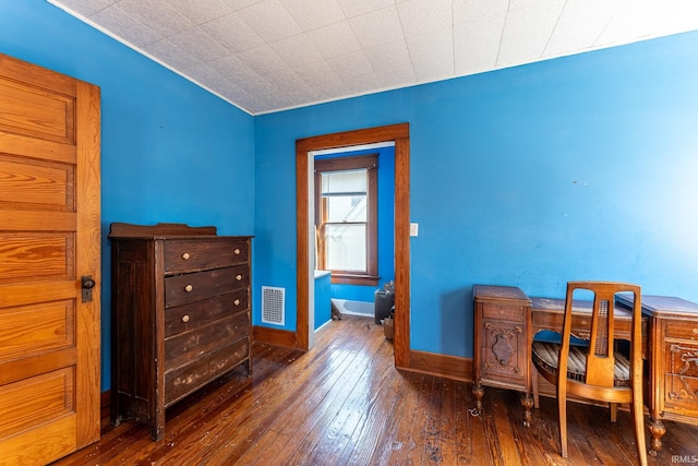 office area with dark hardwood / wood-style floors