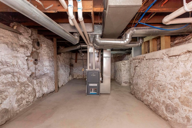 basement with heating unit