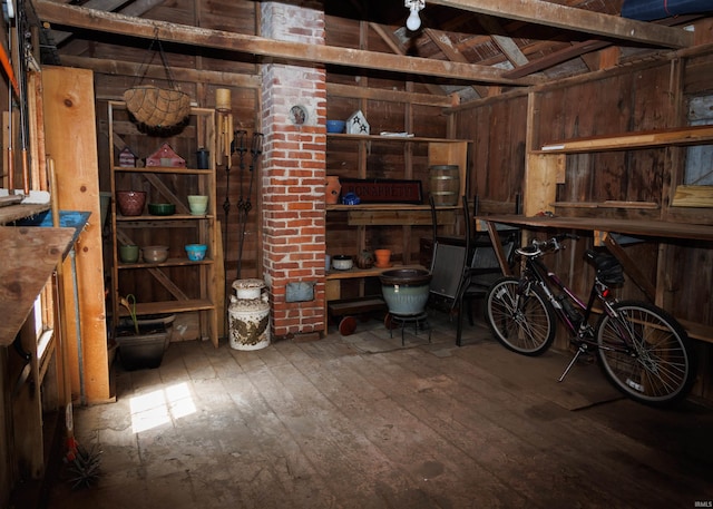 garage with wooden walls