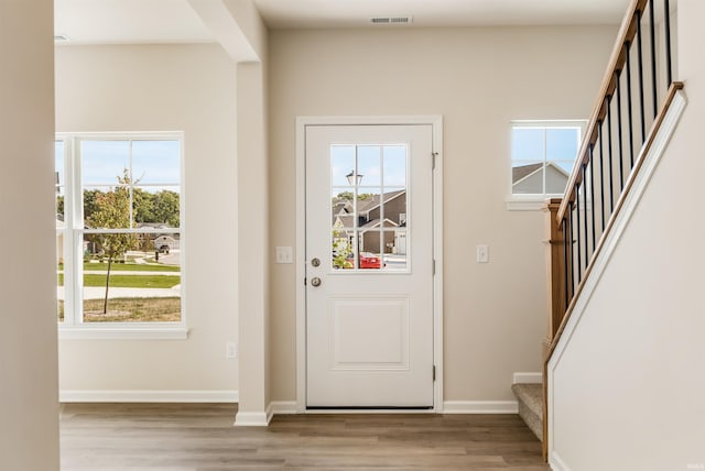 entrance foyer featuring a wealth of natural light and light wood-type flooring