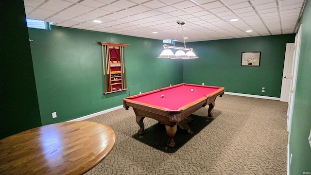 1509 Hawksview Dr, Marion, IN 46952 - game room with carpet floors, baseboards, and a drop ceiling