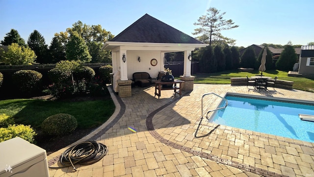 1509 Hawksview Dr, Marion, IN 46952 - view of swimming pool with a gazebo, fence, a fenced in pool, and a patio