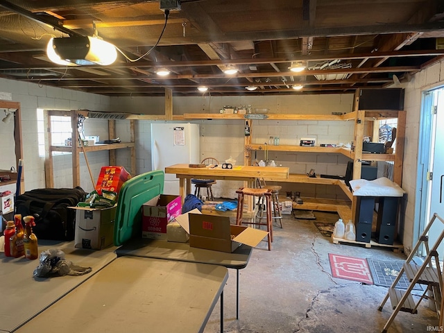 basement featuring a healthy amount of sunlight and a workshop area