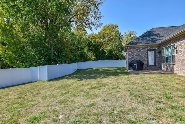 view of yard with a fenced backyard