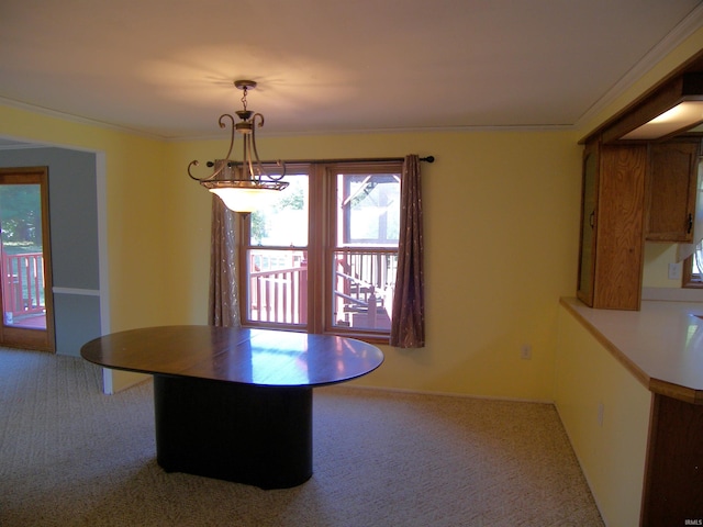 unfurnished dining area featuring carpet flooring