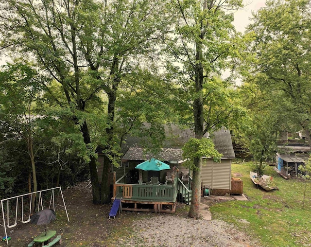 view of yard featuring a deck