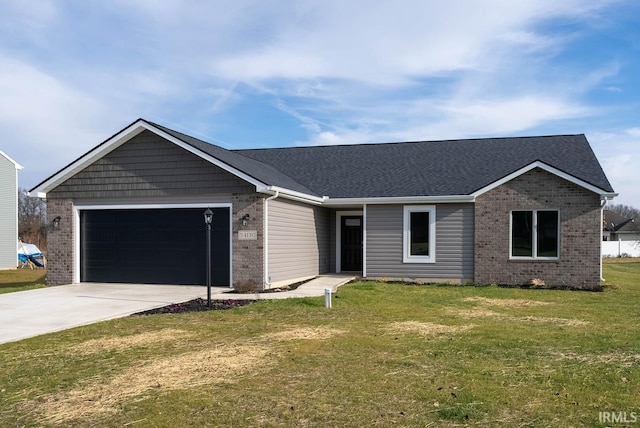 single story home with a front lawn and a garage