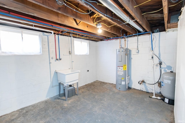 basement featuring water heater