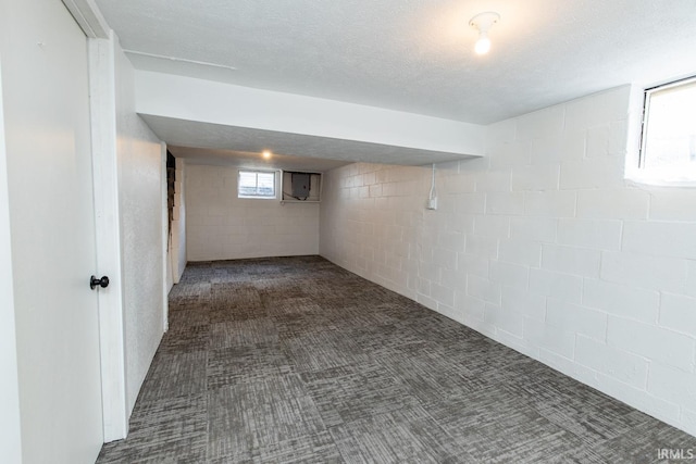 basement with a textured ceiling