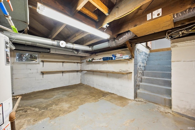 basement featuring water heater