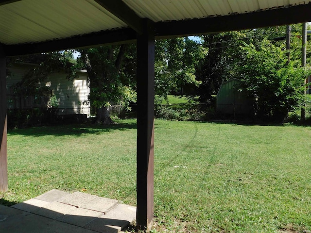 view of yard featuring a shed